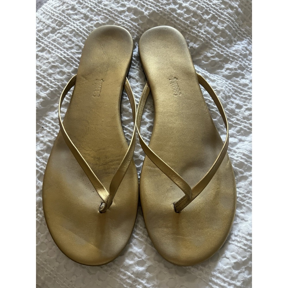 TKEES Women's Riley Sandals Thong Flip-Flops Excellent Used Condition Gold, 11 M